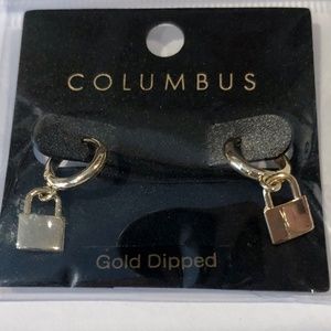 Boutique Columbus Earrings, Gold-Dipped Dangle Lock Charm Hoop Earrings Jewelry
